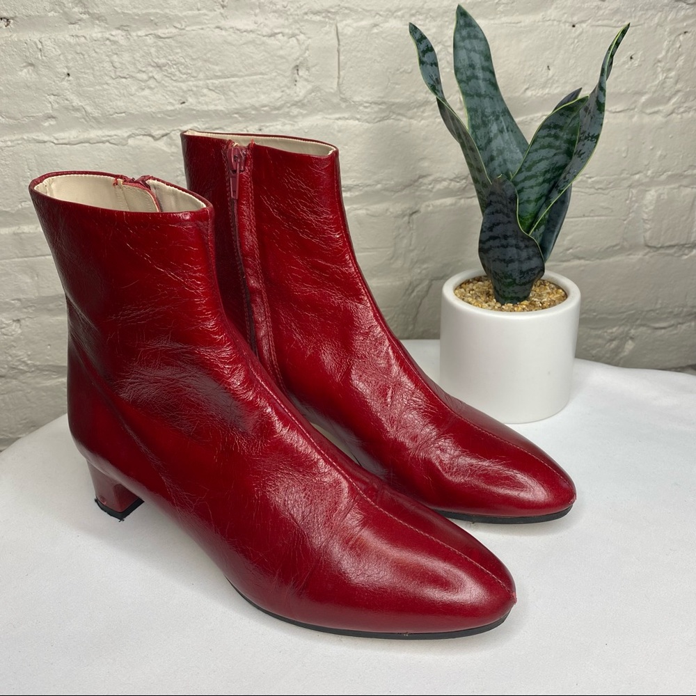 Zara Red Patent Leather Ankle Booties 6.5
